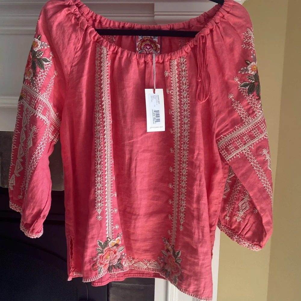 NWT Johnny Was Paola Peasant Tie Blouse in Size M - Picture 2 of 13